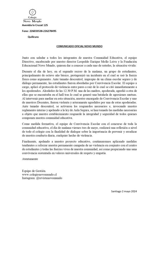 Colegio Novo Mundo · COMUNICADO OFICIAL NOVO MUNDO N°02 Mayo 2 2024_page-0001